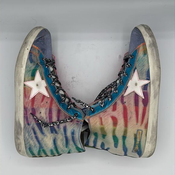 Golden Goose Pink Tye Die Ponyhair High Top Sneakers EU 41/ US 11 Pride - Picture 10 of 13